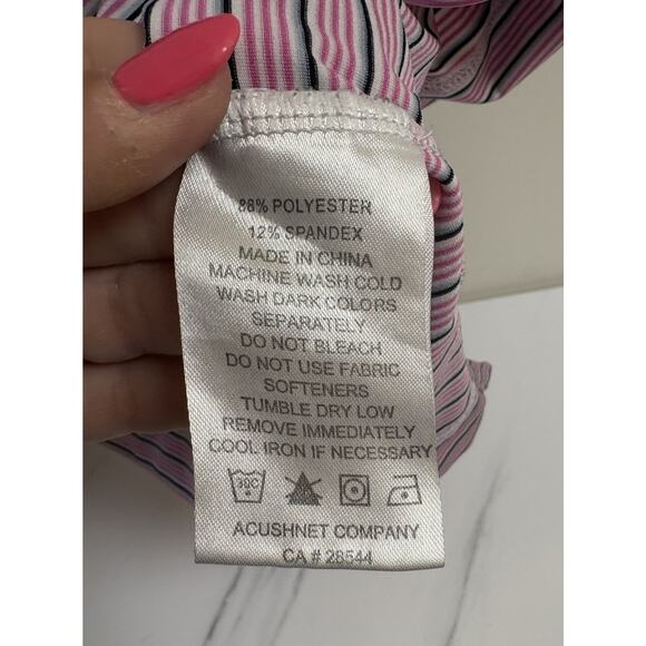 FootJoy Golf Polo Shirt Men's Large Pink Black White Stripe Performance Stretch - Picture 4 of 5